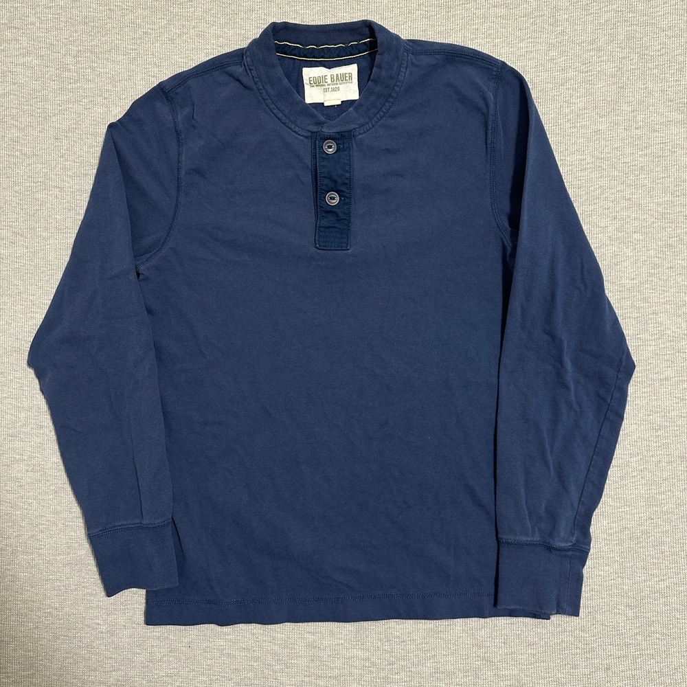 Eddie Bauer Long Sleeve Cotton Henley Shirt Navy Blue Mens Size Small